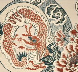 image of dragon surrounded by clouds and flowers